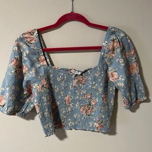 light blue with pink flowers